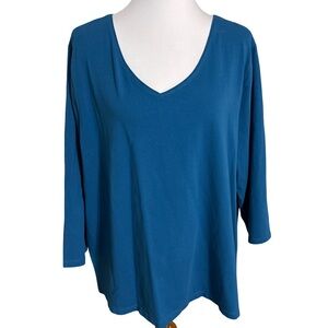 Kim Rogers Teal Long Sleeve V-Neck Top